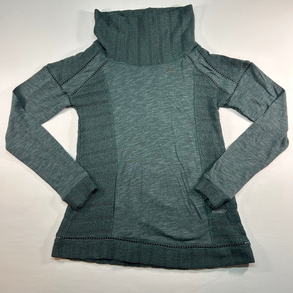 Lucky Brand Green Mixed Knit Cowl Neck Sweater Women‎ Small Pointelle Trim Boho